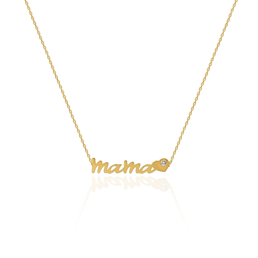 Gold 'mama' Script Necklace with Accent Stone